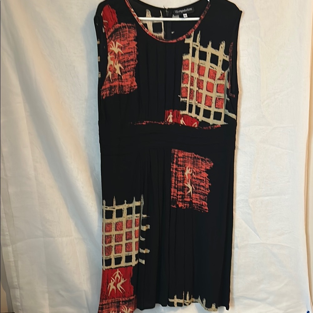 Elegant Black and Red Patterned Dress